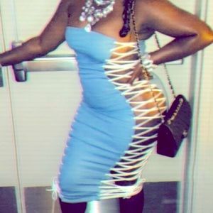 Denim white laced tube dress